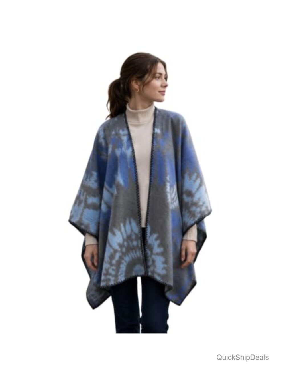 Women's Open Front Poncho Shawl Wrap Soft 100% Polyester Cape